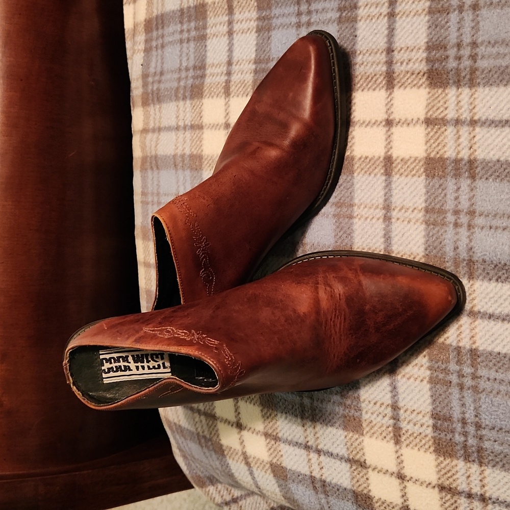 Code West Brown Leather Western Heeled Mules Size… - image 8